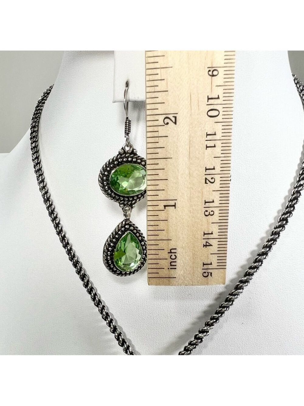 Peridot Rope Design 925 Pendant Bracelet Earrings & Chain (synthetic stones) - Picture 10 of 11